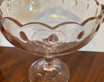 Vintage Indiana Glass Teardrop Compote, Pink Teardrop Compote, Pink Glass Teardrop Pattern Compote, Pink Glass Pedestal Bowl