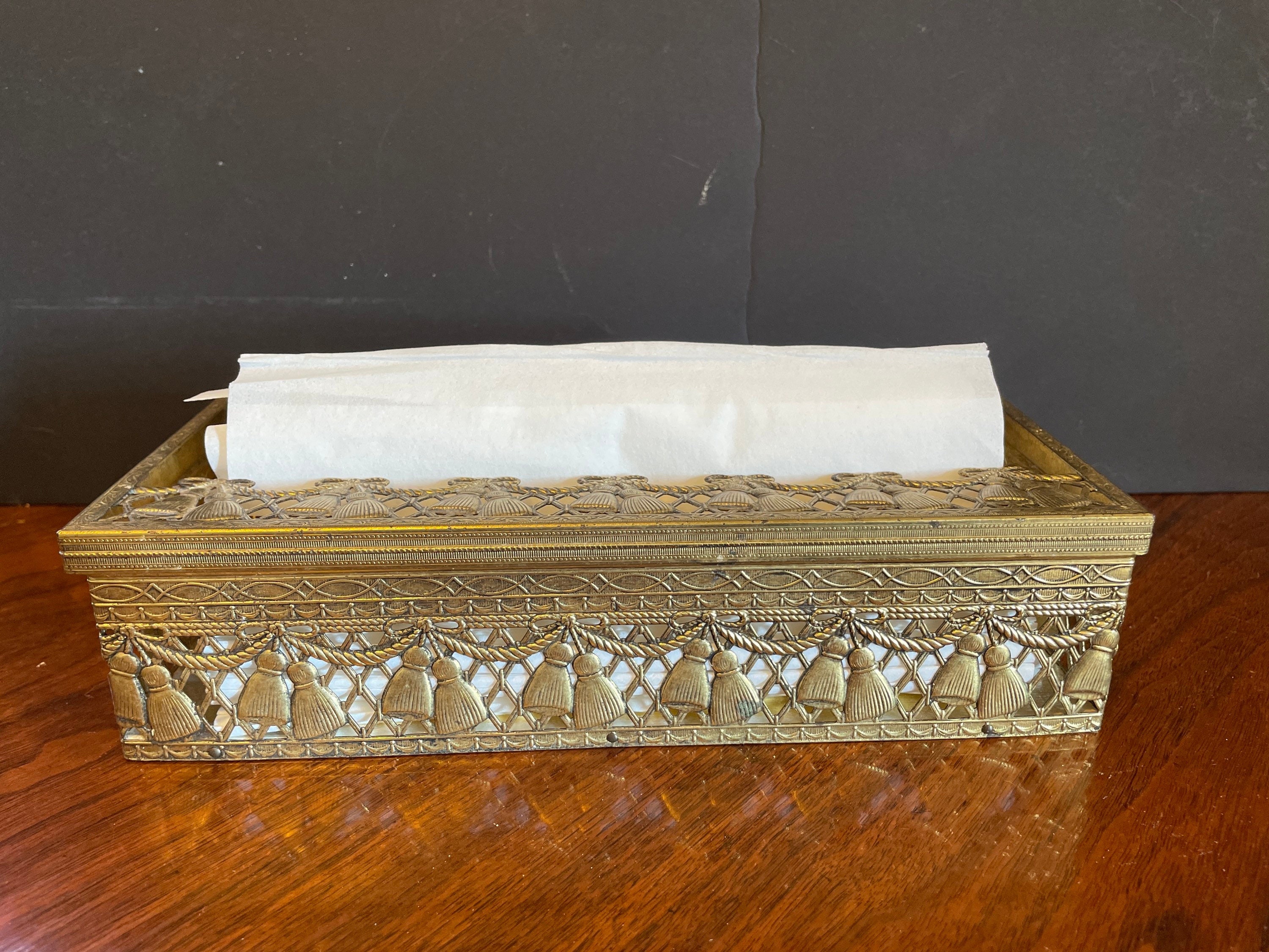 Vintage Gold Tissue Box Holder Mid Century Tissue Box Holder Etsy