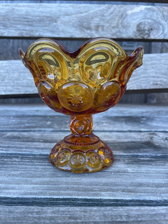 Vintage Amber Moon and Stars Compote, Moon and Star Amber by Smith
