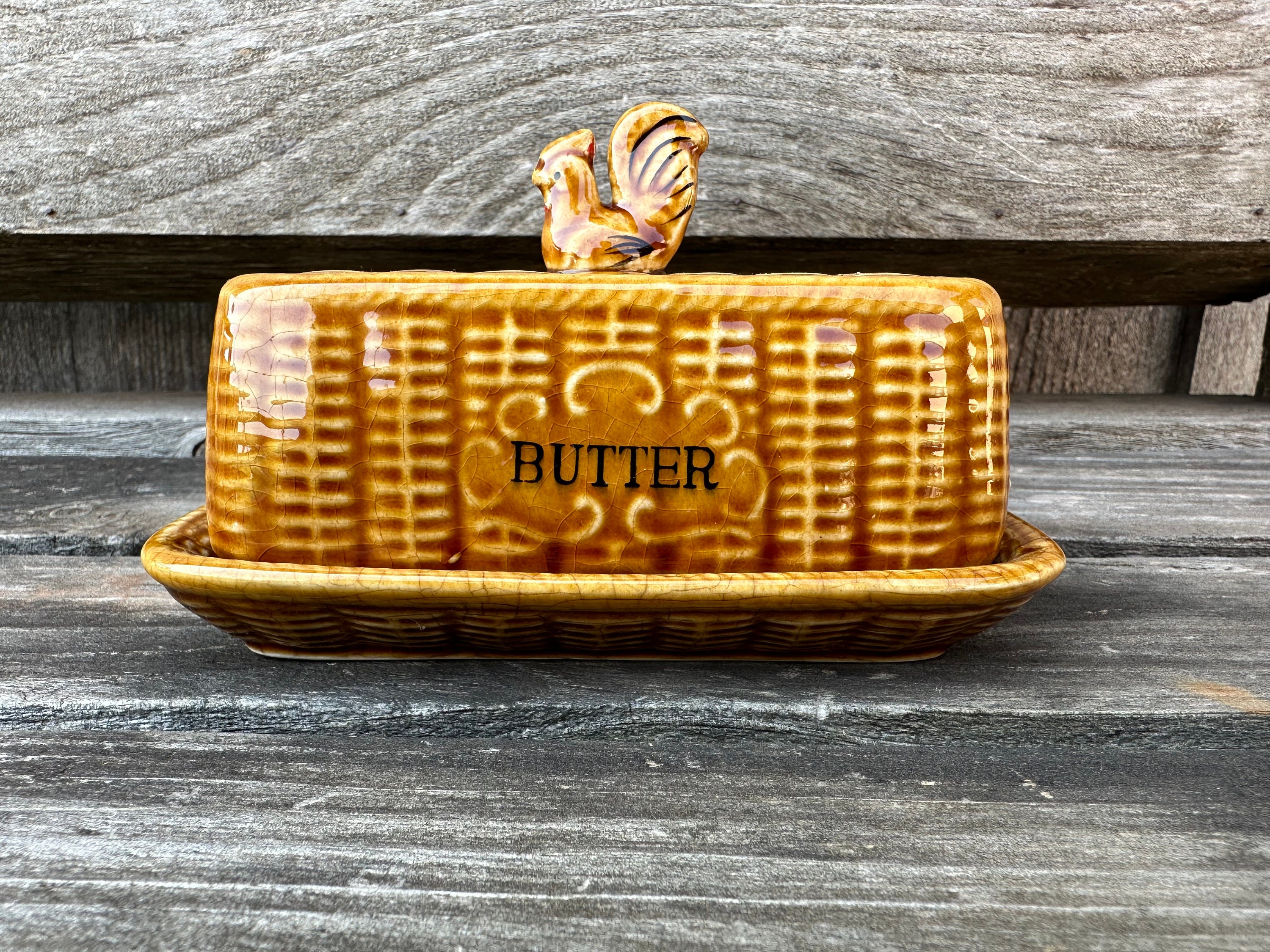Vintage Basket Weave Chicken Covered Butter Dish Vintage Etsy