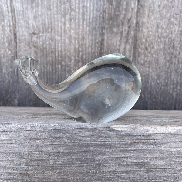 Vintage Hand Blown Glass Whale, Clear Glass Whale Paperweight, Nautical Office Decor, Vintage Whale Paper Weight, Clear Glass Whale Figurine