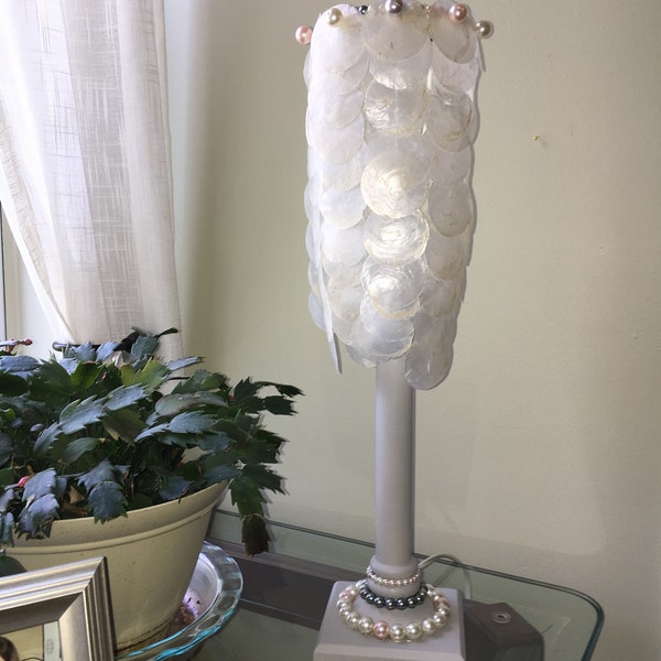 Boudoir Lamp made with Capiz Shells and decorated with pearls