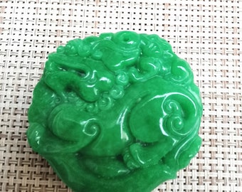 中国翡翠 緑翡翠彫刻 龍ペンダント お守り - Etsy 日本