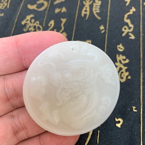 Natural white Jade carved Dragon pendants  carved Lucky Dragon mascot
