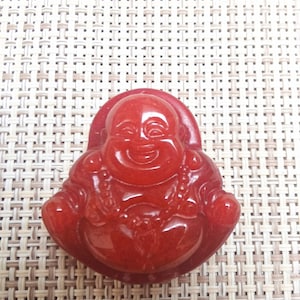 red jade carved “happy Buddha” Bodhisattva Patron saint pendant