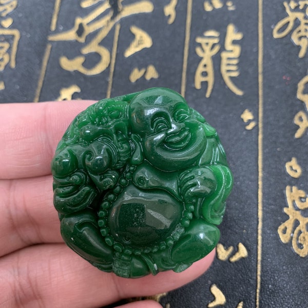 good luck Natural Green Jade china laugh Maitreya buddha charm pendants