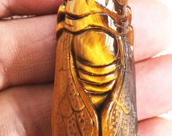 Natural Tiger Eye Stone Cicada Pendant mascot