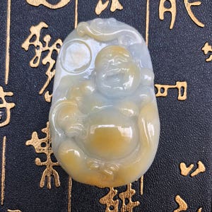 Rare Natural Yellow Jade   Asia buddha pendants  laugh Maitreya buddha pendants