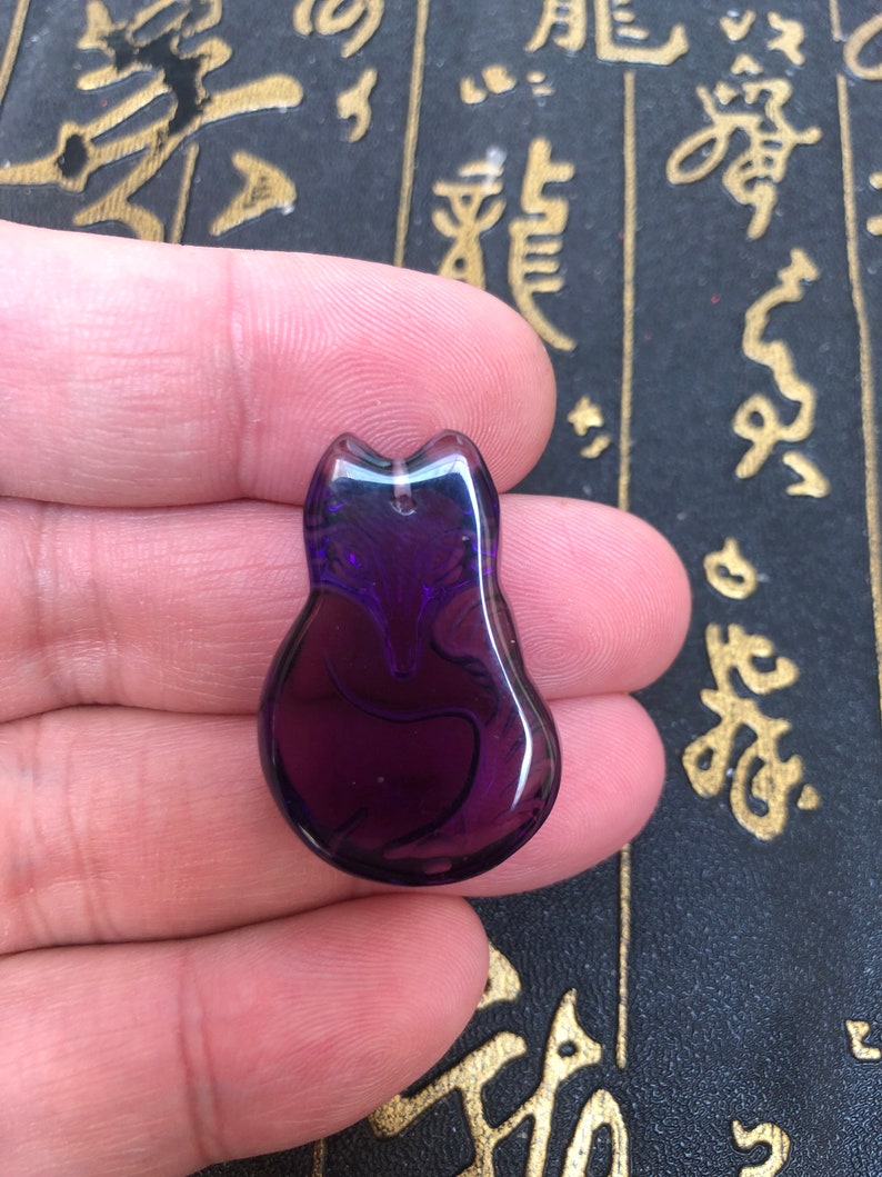Natural amethyst carved Fox pendants china carved luck Fox