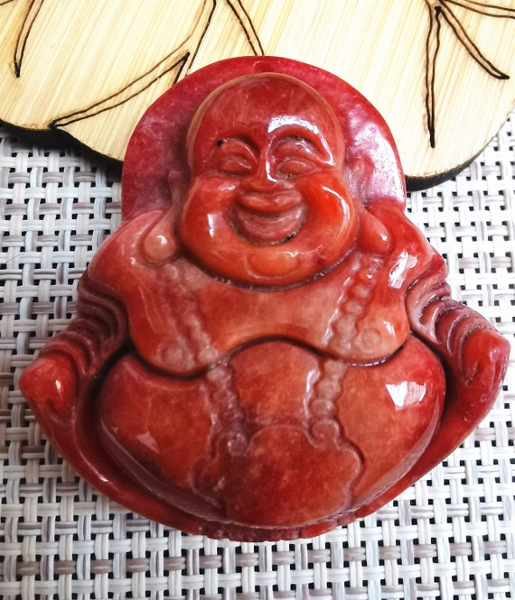Hand Chinese God of wealth bodhisattva carved red Jade stone Pendant,Amulet for making handmade Necklace Pendant Jewelry