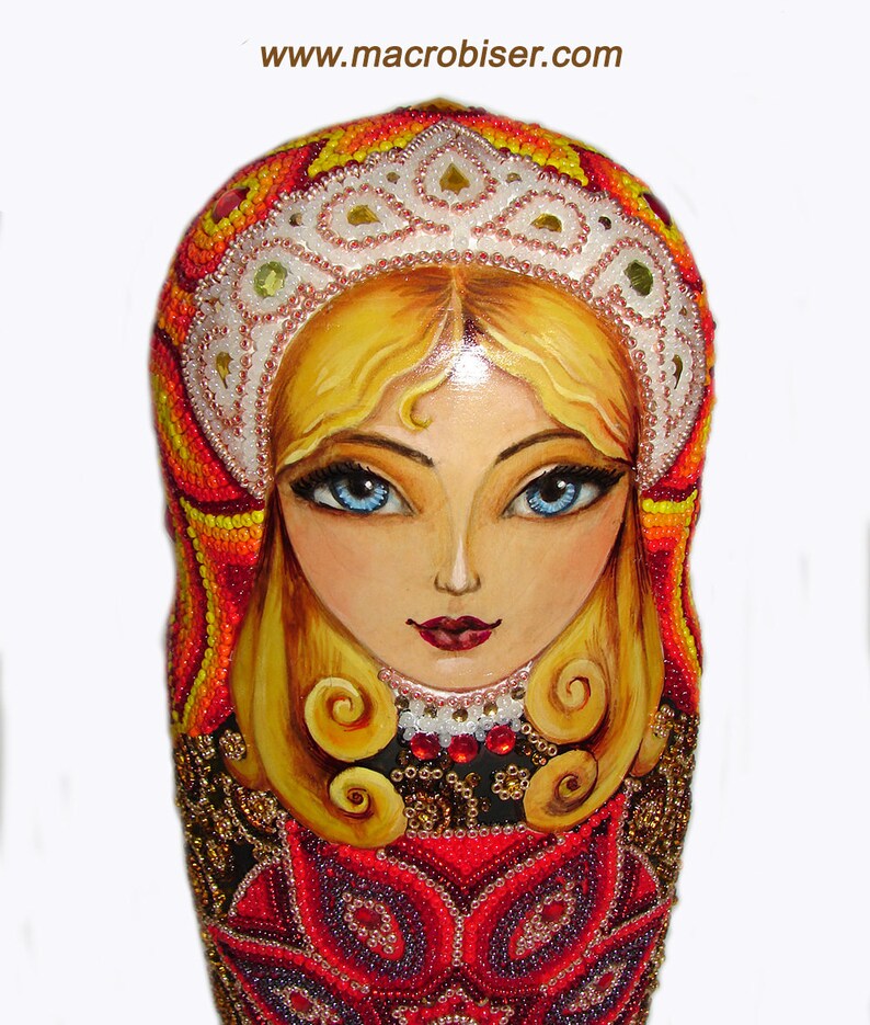 Nesting Doll Hand Painted and Beaded Matryoshka Beaded Wooden Etsy