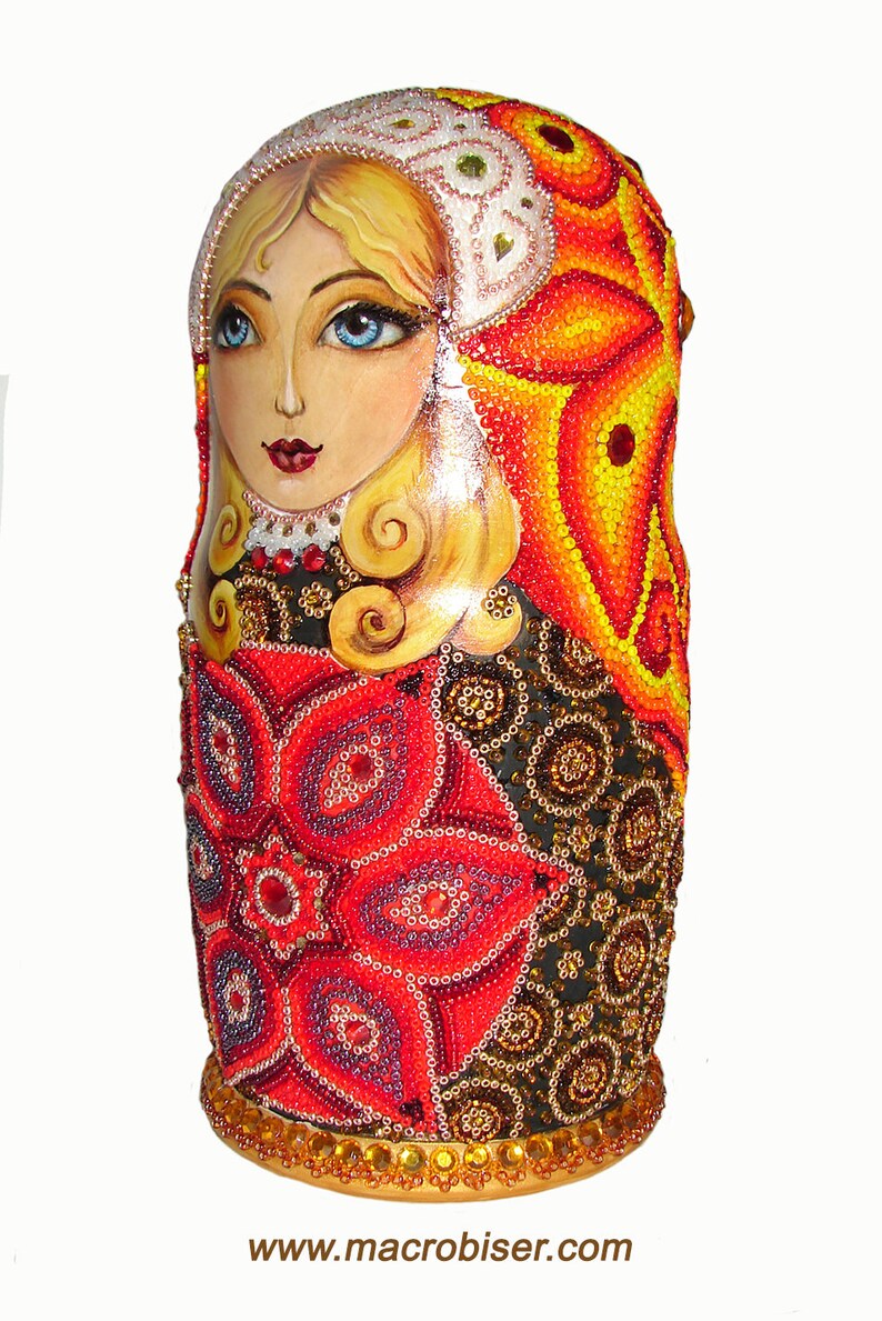 Nesting Doll Hand Painted and Beaded Matryoshka Beaded Wooden Etsy