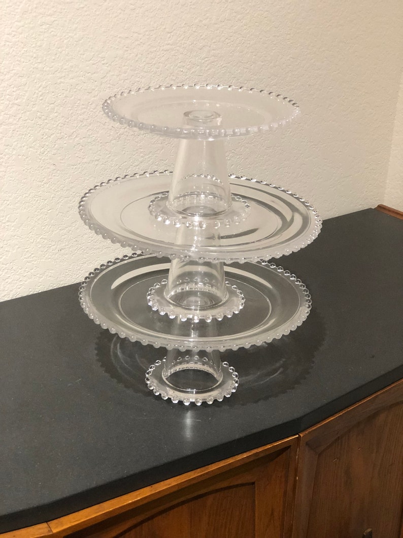 Set of 3 Vintage Candlewick Glass Cake Stands