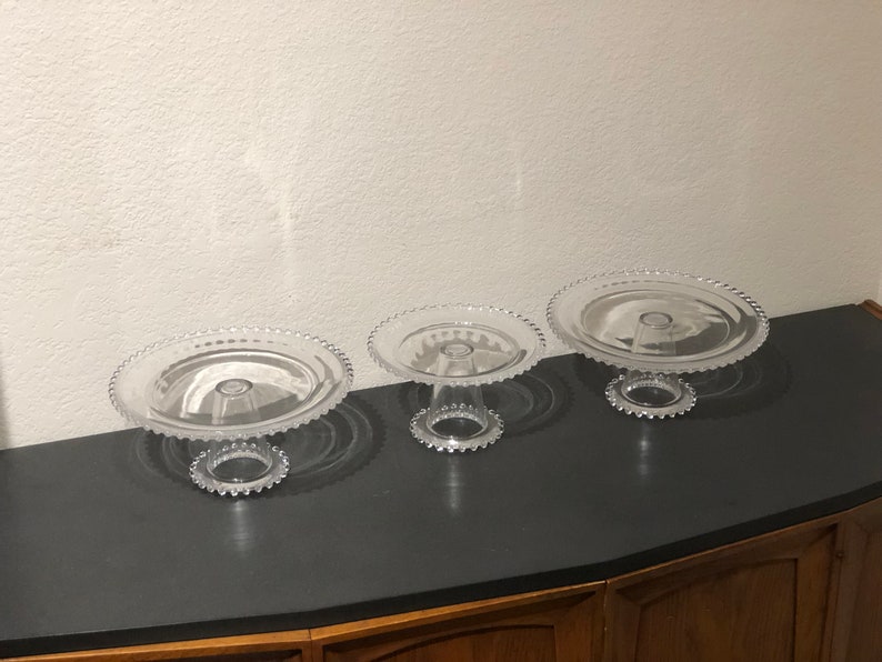 Set of 3 Vintage Candlewick Glass Cake Stands