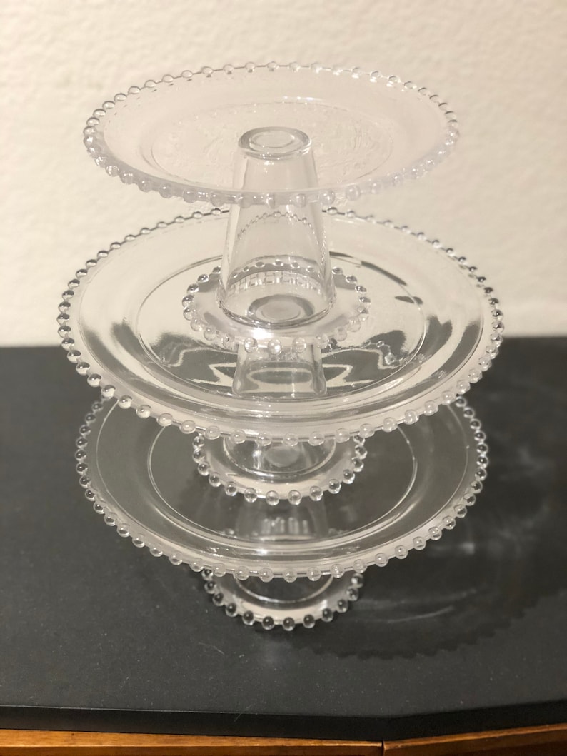 Set of 3 Vintage Candlewick Glass Cake Stands