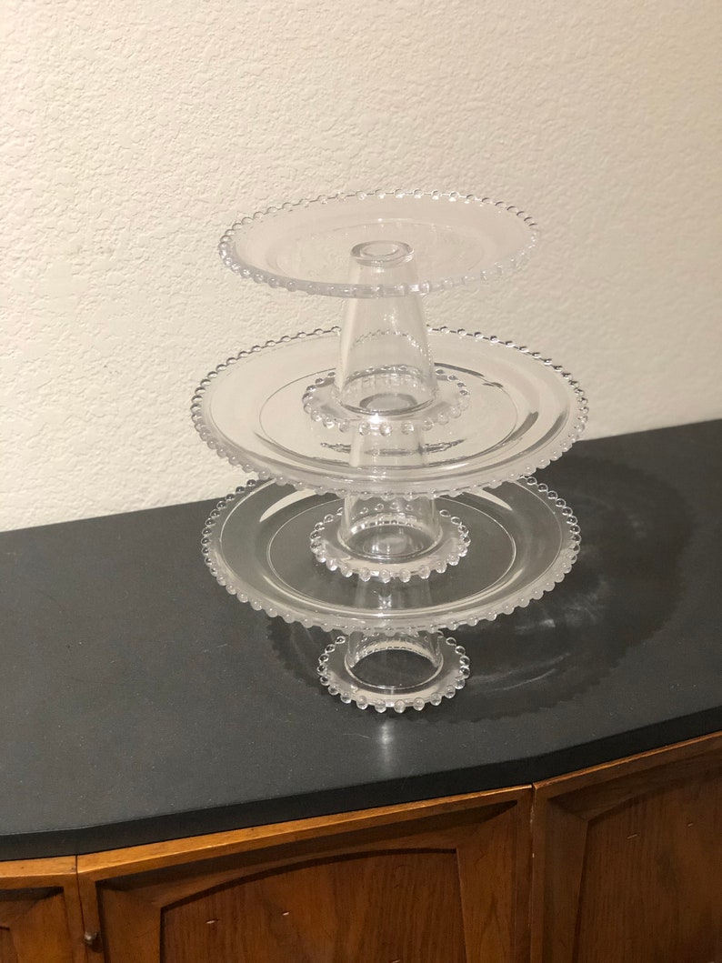 Set of 3 Vintage Candlewick Glass Cake Stands