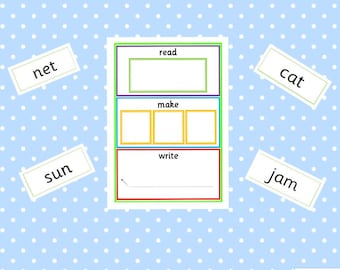 PRINTABLE CVC Word Building Activity, Phonics, Literacy, EYFS, pre school, first words, teaching, learning, educational, instant download