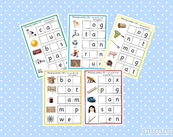 Printable CVC Words, missing letters, first words, EYFS, pre school, SEN, teaching resource, learning, educational, instant download
