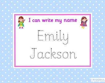 Printable Name Tracing Card, pink superheroes, kids name writing,  children's name practice, teaching, learning, educational, Preschool, PDF