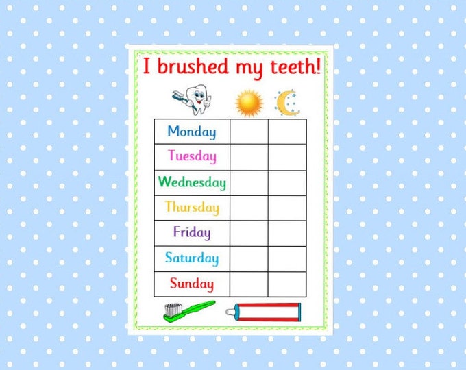 Printable Brushing Teeth Reward Chart Instant Download Etsy