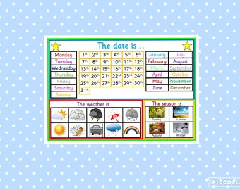 PRINTABLE Children's Calendar, UK version, kids calendar, days of the week, weather, teaching resource, learning, educational, EYFS, KS1