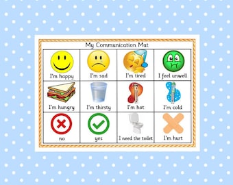 Printable Communication mat, non verbal, ASD, Autism, ADHD, PECS, special needs, speech delay, Asperger's, Dementia, instant download