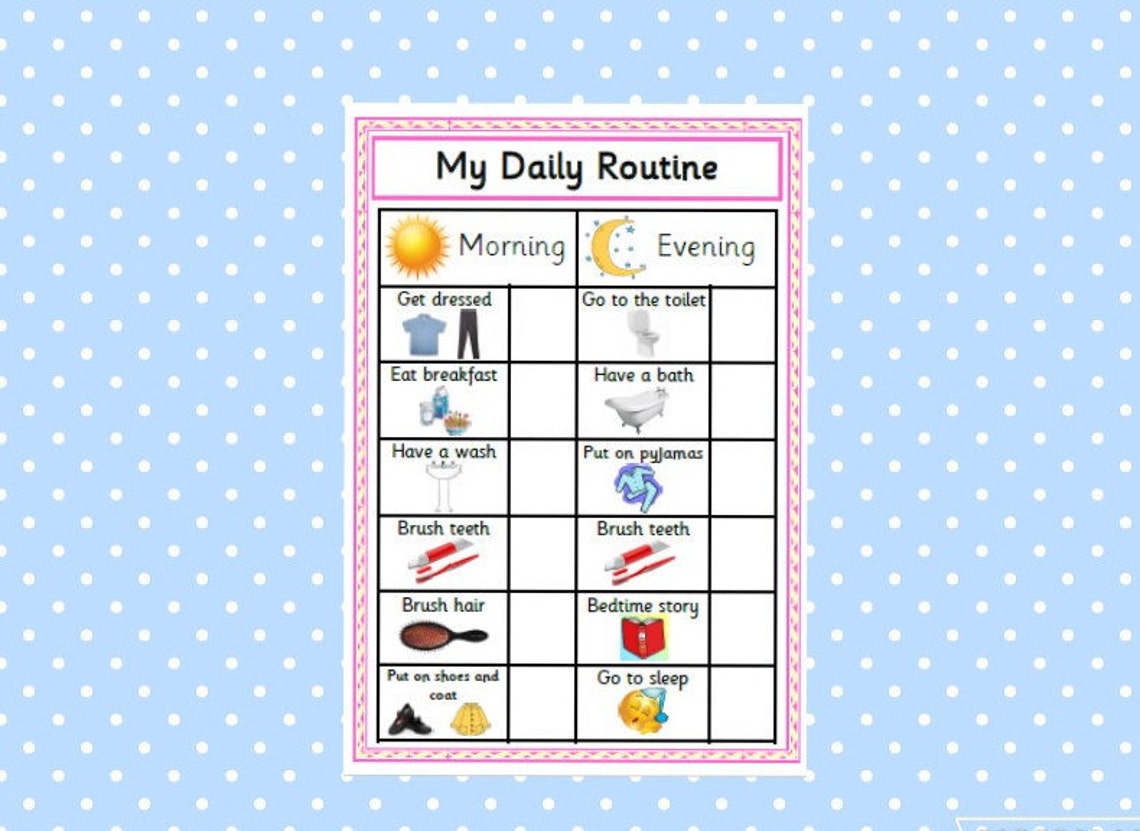 Printable Daily Routine Chart, Pink Reward Chart, Morning Routine ...