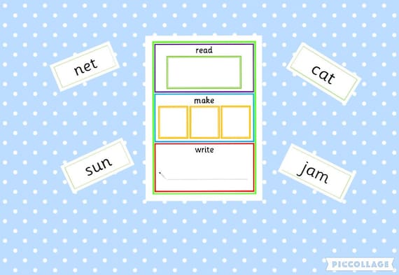 PRINTABLE CVC Word Building Activity, Phonics, Literacy, EYFS, pre school, first words, teaching, learning, educational, instant download