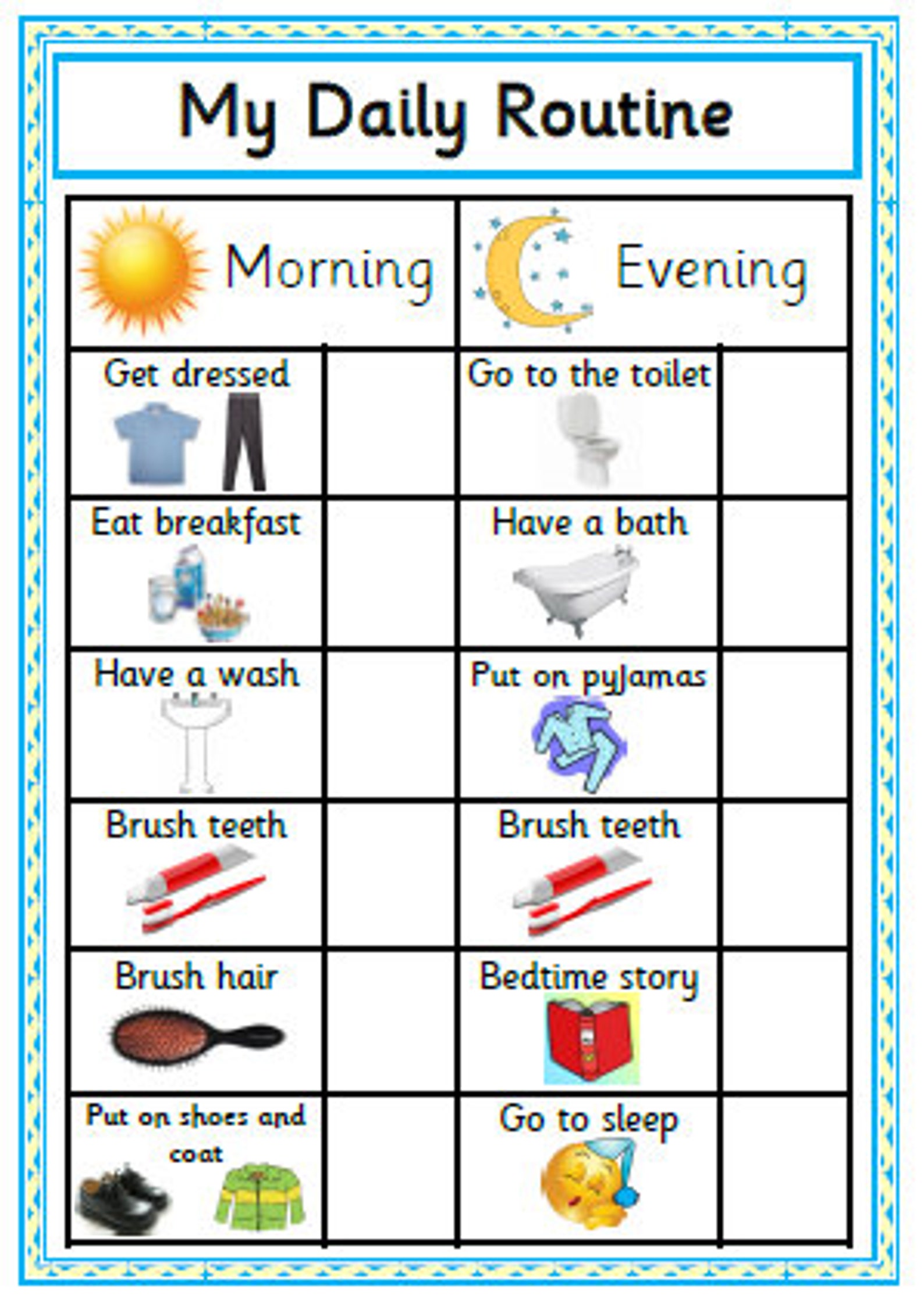 Printable Daily Routine Chart Blue Reward Chart Morning Etsy