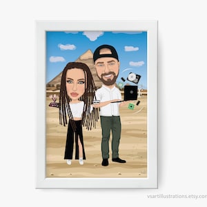 Aangepaste digitale portretillustratie, aangepaste karikatuur, aangepaste portret van een stel van foto, verjaardagscadeau voor hem, aangepaste cartoonportret