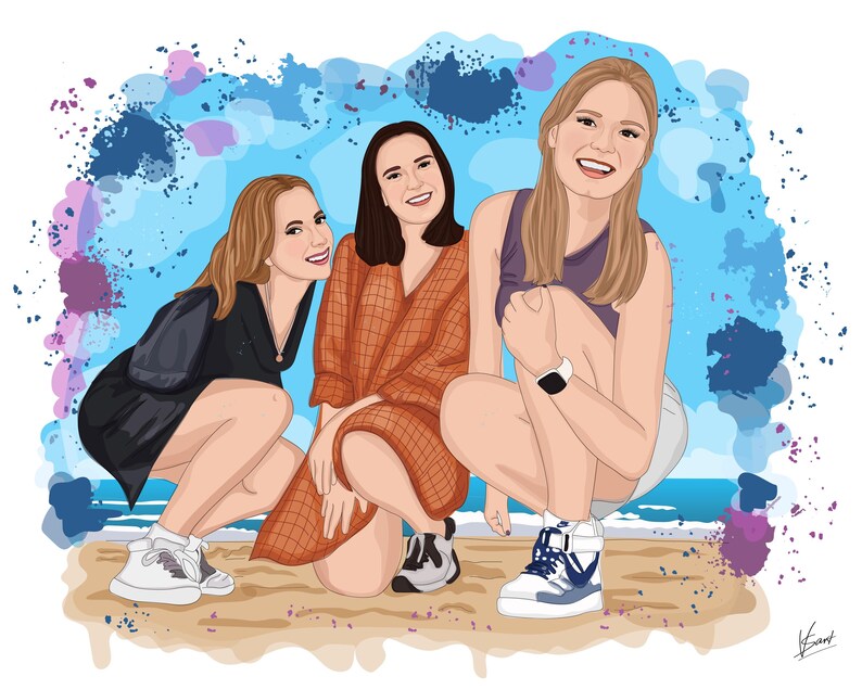 Retrato personalizado de mejores amigos, caricatura de acuarela/ilustración de amistad personalizada, regalo para cumpleaños de mejor amigo/regalo para mejor amiga imagen 3