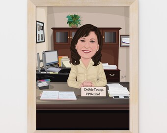Retirement Gift for Woman, Custom Cartoon Portrait From Your Photos, Personalized Office Caricature, Coworker Leaving Gifts