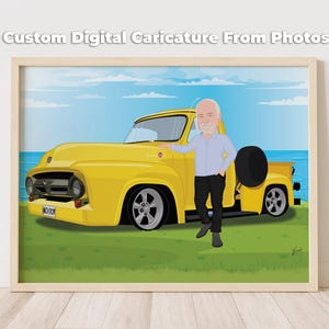 Regalo personalizado para amantes de los coches, retrato personalizado con tu coche, regalo de primer aniversario para tu novio, ilustración de dibujos animados personalizada, regalo para tu marido. imagen 1