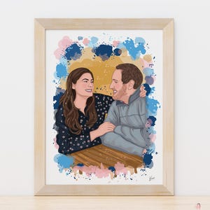 First Anniversary Gift for Husband and Wife, Custom Cartoon Watercolor Couple Portrait From Photo, Personalized Paper Anniversary Art image 13