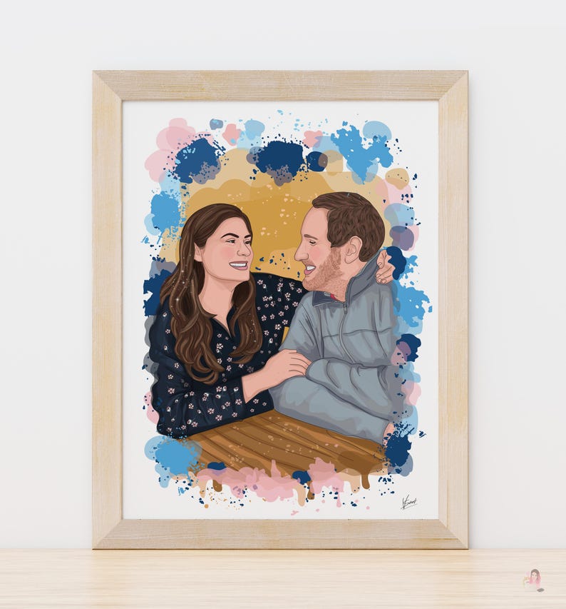 First Anniversary Gift for Husband and Wife, Custom Cartoon Watercolor Couple Portrait From Photo, Personalized Paper Anniversary Art image 13
