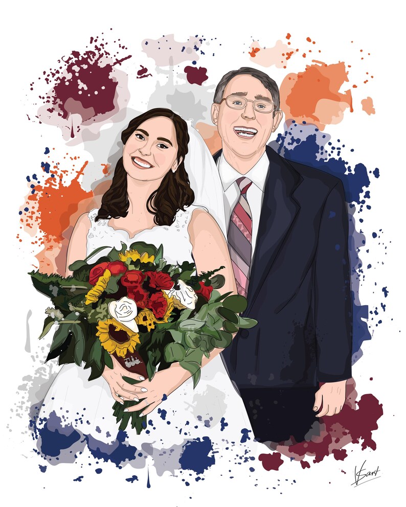 First Anniversary Gift for Husband and Wife, Custom Cartoon Watercolor Couple Portrait From Photo, Personalized Paper Anniversary Art image 8