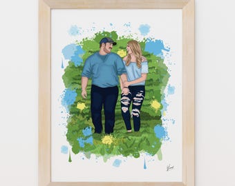 Regalo personalizado para ella, retrato de pareja personalizado en acuarela a partir de una foto, pintura digital personalizada, ilustración dibujada a mano.