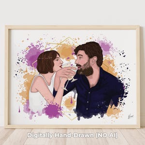First Anniversary Gift for Husband and Wife, Custom Cartoon Watercolor Couple Portrait From Photo, Personalized Paper Anniversary Art image 6