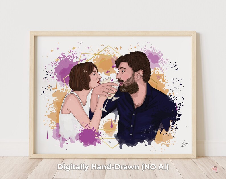 First Anniversary Gift for Husband and Wife, Custom Cartoon Watercolor Couple Portrait From Photo, Personalized Paper Anniversary Art image 6