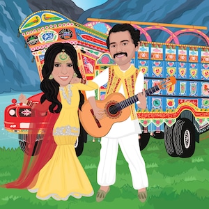 Aangepaste Indiase bruiloft karikatuur, gepersonaliseerd cadeau voor hem, Indiaas paar cartoon portret, Indiase bruiloft portret, digitale afbeelding