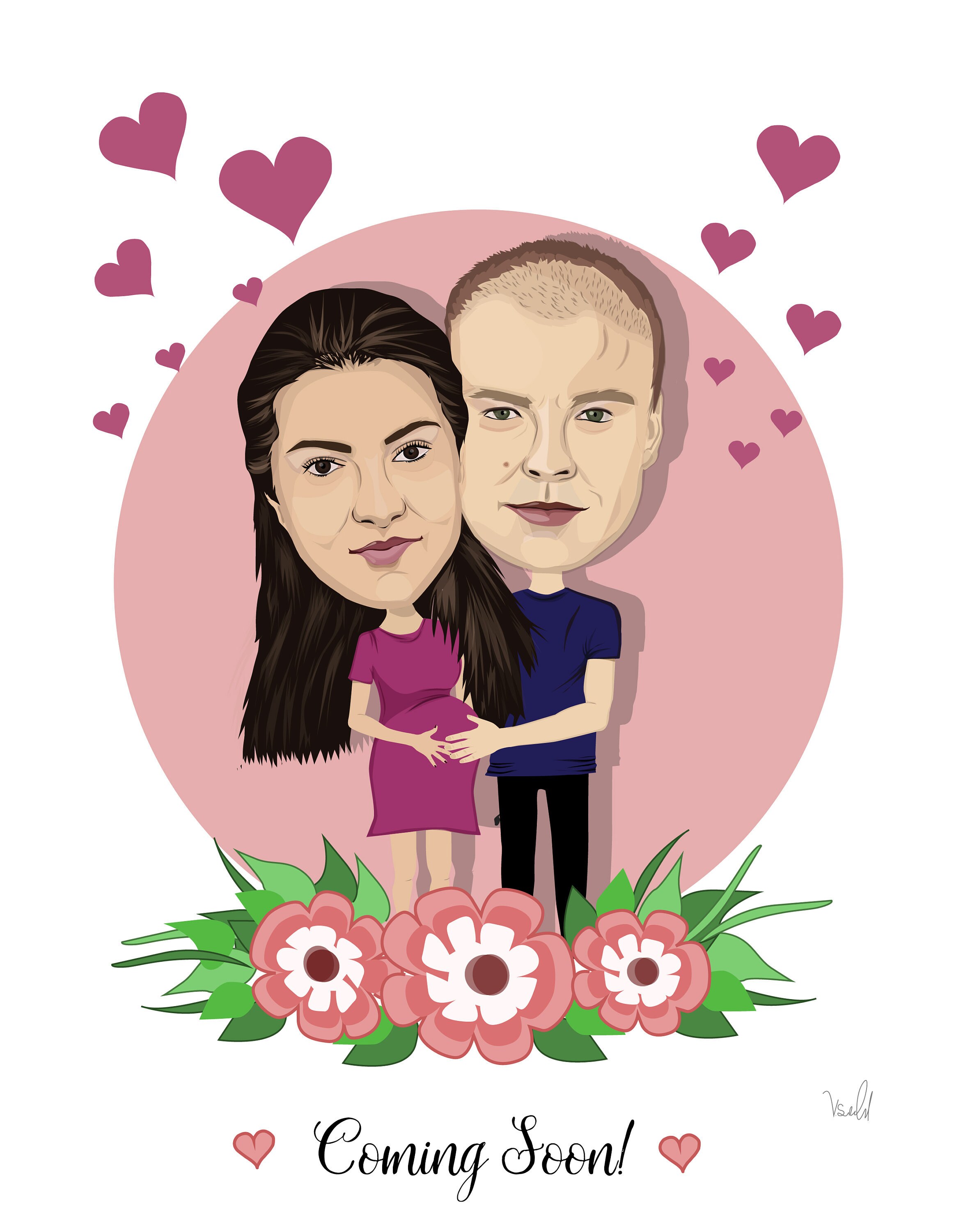Pregnancy Announcement To Husband Cartoon Couple Portrait | Etsy