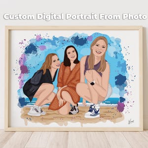 Retrato personalizado de mejores amigos, caricatura de acuarela/ilustración de amistad personalizada, regalo para cumpleaños de mejor amigo/regalo para mejor amiga imagen 1