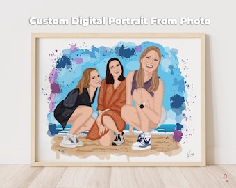 Custom Best Friends Portrait Cartoon Watercolor | Personalized Friendship Illustration Gift for Bestie Birthday | Best Friend Gift