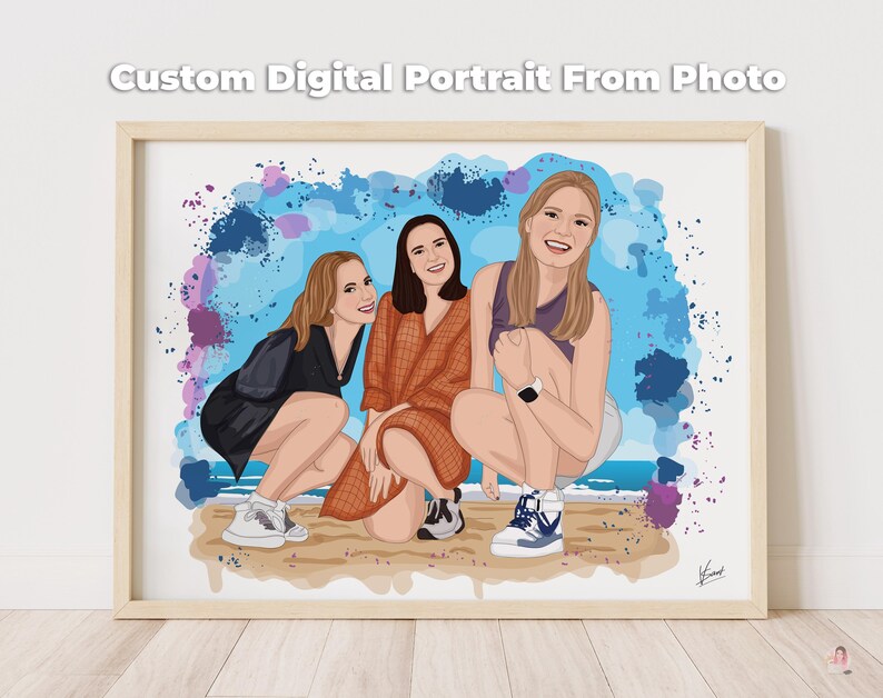 Retrato personalizado de mejores amigos, caricatura de acuarela/ilustración de amistad personalizada, regalo para cumpleaños de mejor amigo/regalo para mejor amiga imagen 1