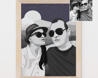No AI Custom Cartoon Portrait From Photo, Digital Portrait Illustration, Personalized Art, Custom Drawing From Picture, Couple Portrait