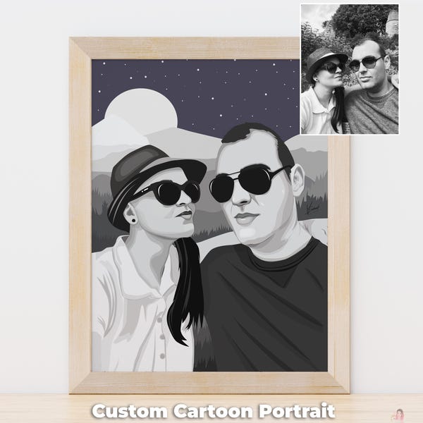 No AI Custom Cartoon Portrait From Photo, Digital Portrait Illustration, Personalized Art, Custom Drawing From Picture, Couple Portrait