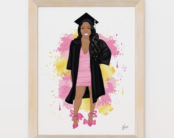 Retrato de graduación personalizado, ilustración digital personalizada, regalos de graduación, regalo de graduación universitaria, regalo personalizado para ella
