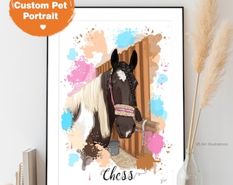 Aangepaste aquarel paard portret, afdrukbaar bestand, aquarel paard tekening, aangepaste paard Memorial Gift, aquarel paard schilderij van foto