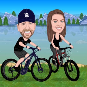 Caricatura de ciclista personalizada, presentes de ciclismo para homens, presente personalizado para ele, retrato de ciclista a partir de fotos, retrato de ciclista em desenho animado