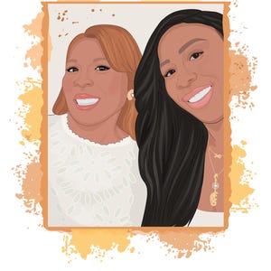 Puede incluir: Retrato digital de dos mujeres sonrientes en un marco de tonos c&aacute;lidos, sobre un fondo blanco con salpicaduras de pintura naranja. Una mujer tiene el pelo casta&ntilde;o rojizo, la otra tiene el pelo largo y negro. El texto "Why I Love You" est&aacute; en la parte inferior.